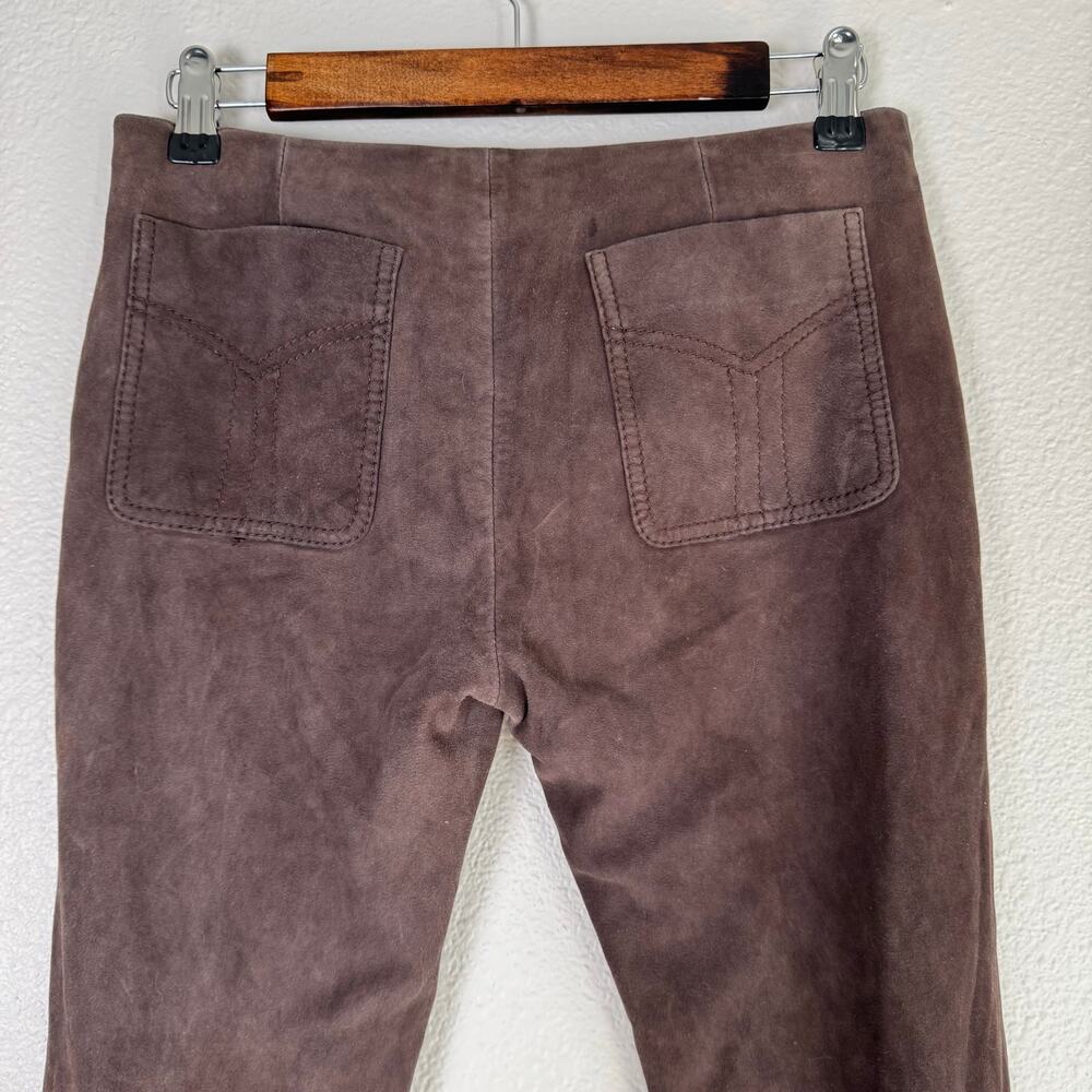 tory burch | brown 100% genuine leather zip flare leg women's luxury pants sz 2 - Picture 7 of 10